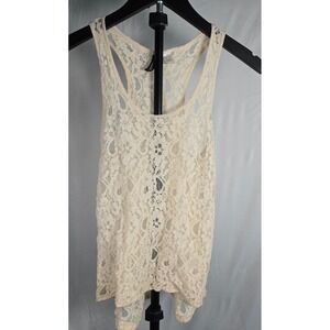 Cream Lace Racerback Tank Top Size 4 Small Sheer Floral Festival Coquette Fairy